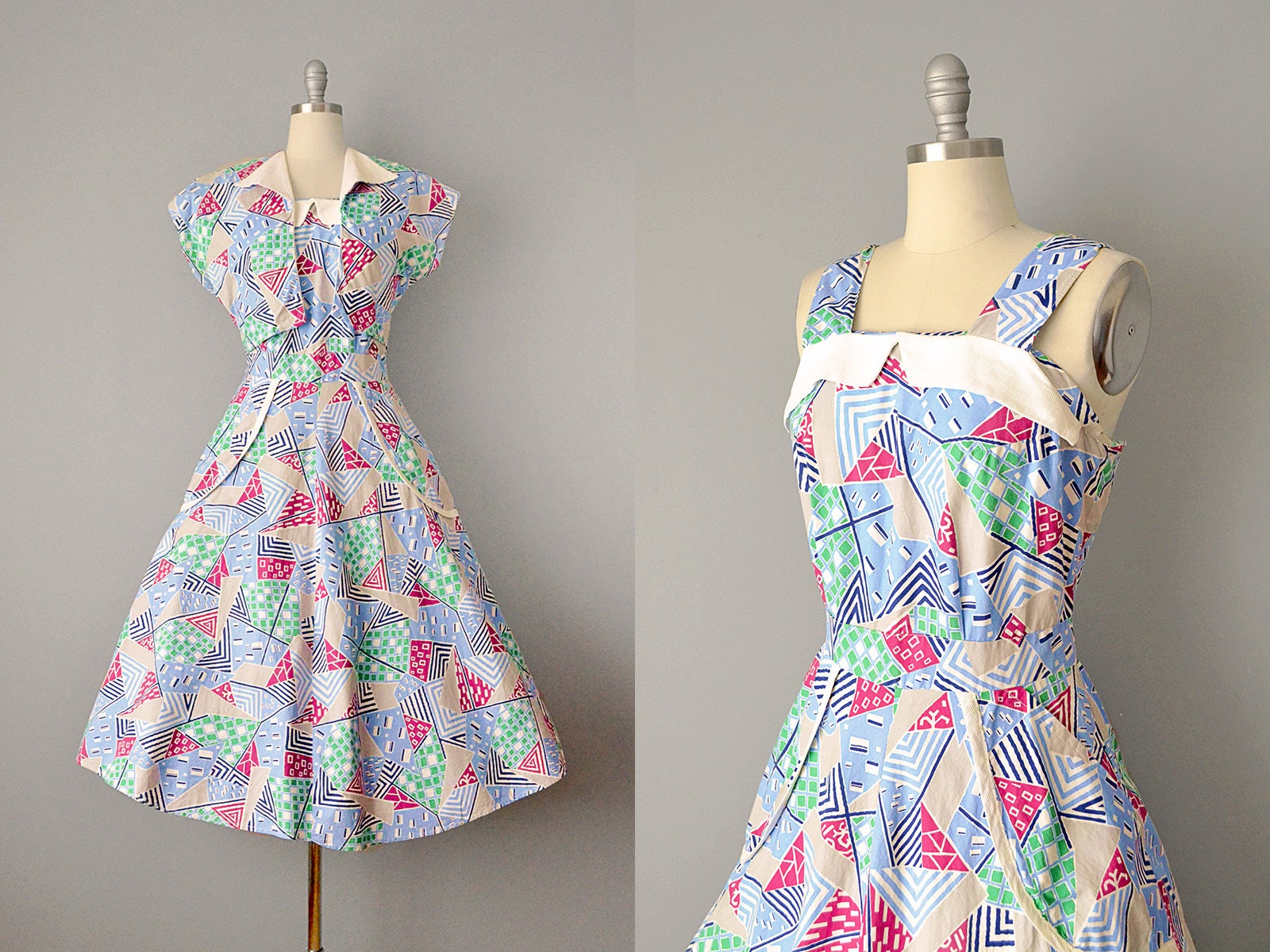 Cotton Dress W/ Matching Jacket / 40s 