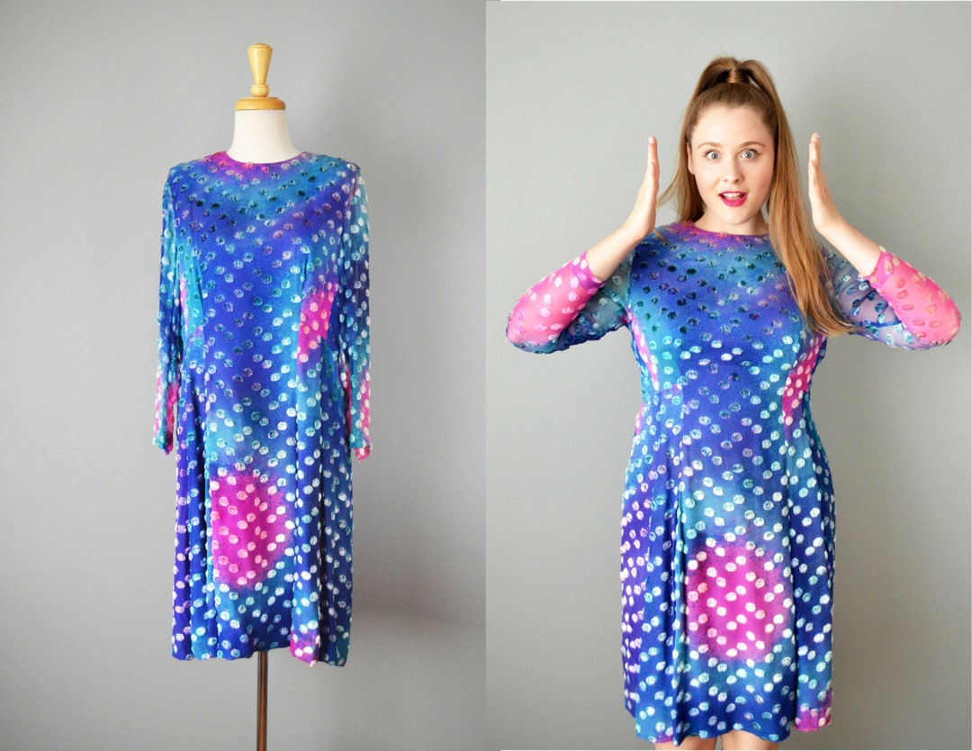 1970s Bergdorf Goodman / Polka Dot Silk and Velvet Monét Water Lilly