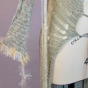 Hand Knit Wrap / Katherine Maxwell Mermaid Sweater Wrap / NWT / Deadstock Vintage / Metallic Green Fringe Jacket / Size Small Size Medium image 7
