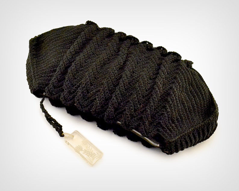 40s Purse 1940\u2019s Black Cord\u00e9 Oversized Clutch with Lucite Pull