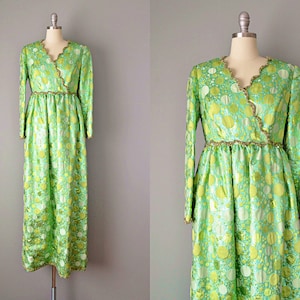 1960s Oscar de la Renta Dress / Green Champagne Bubbles Dress / 960s Designer Dress / Green Gown / Small image 1