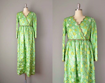 1960s Oscar de la Renta Dress / Green Champagne Bubbles Dress / !960s Designer Dress / Green Gown /  Small