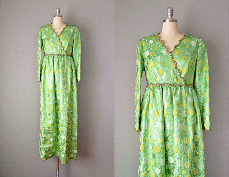 1960s Oscar de la Renta Dress / Green Champagne Bubbles Dress / 960s Designer Dress / Green Gown / Small image 1