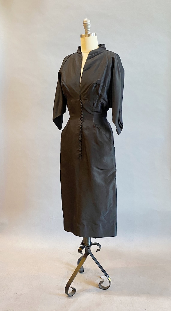 1950s Black Silk Dress / Samuel Winston Dress / D… - image 5