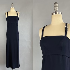 1960s Column Dress / Nina Ricci Navy Blue Silk Crepe Dress with Rhinestone Buckele / Size Small image 1