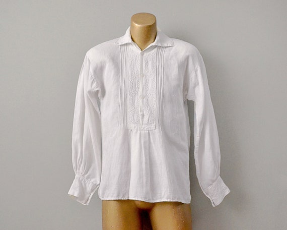 70s Shirt // 1970’s White Cotton Embroidered Weddi