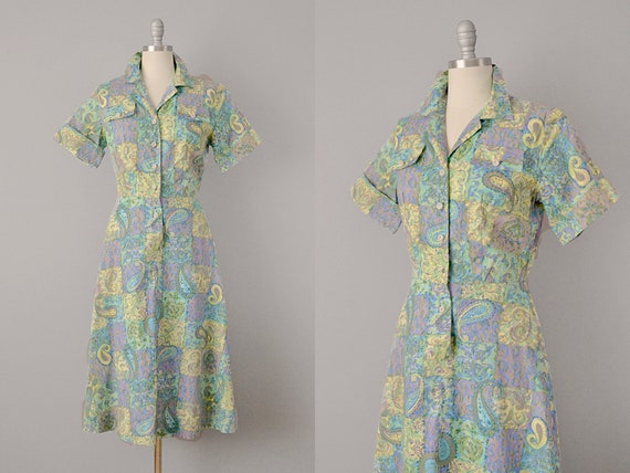 1950s Shirtwaist Dress / 1950s Spring Paisley Dea… - image 1