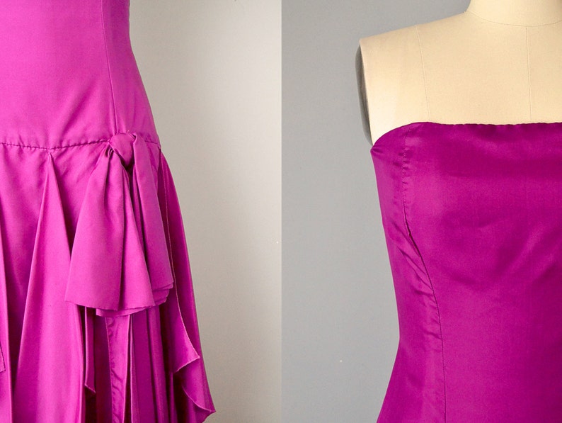 1980s Strapless Magenta Parachute Silk Dress W/ Tiered | Etsy