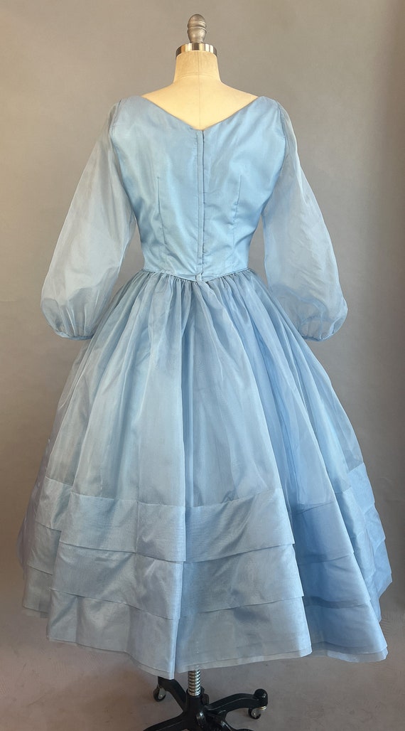 1950s Blue Gown / 1950s Blue Organdy Party Dress … - image 2