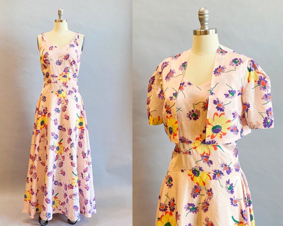 1930's Floral Dress  / 30's Dress With Jacket / S… - image 1