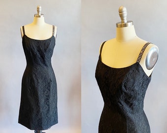 1950s Lilli Diamond Dress / Black Lace Dress / 1950s Wiggle Dress / Size Medium