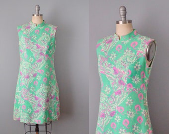 1960s Shift Dress / Adele Simpson Floral And Paisley Print Linen Shift Dress / Size Medium Large