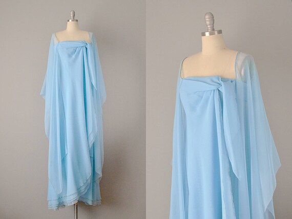 1970’s Richilene Baby Blue Chiffon Draped Goddess