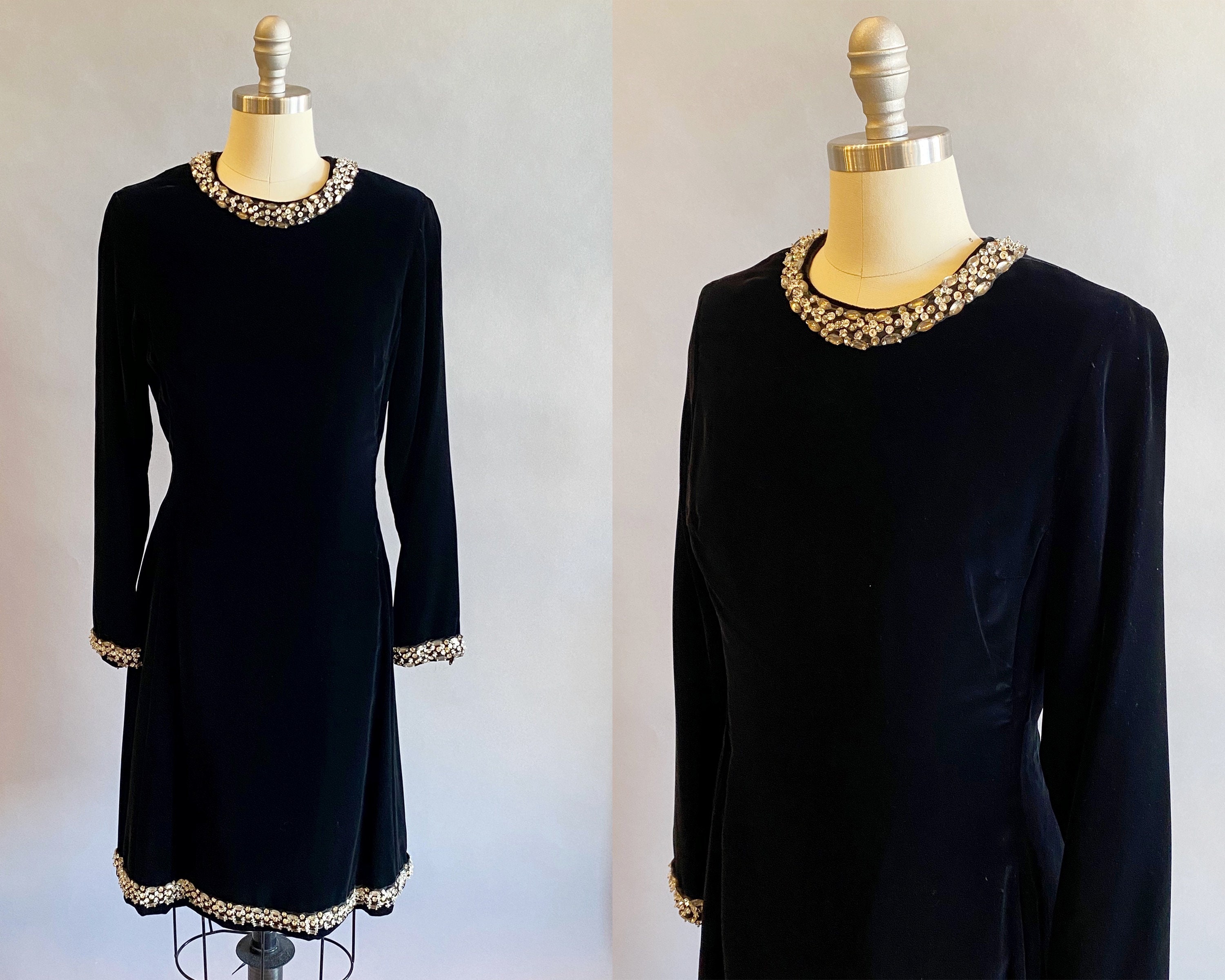 ブランド公式通販サイト Trim Rhinestone With Dress Velvet Black 1960s / Sheath 60s ワンピース