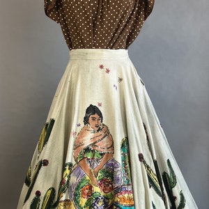 1950s Circle Skirt / 50s Sequin Mexican Circle Skirt w/ Woman, Flowers, & Cacti / Size Medium image 2