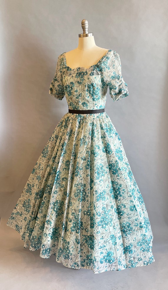 1950's Party Dress / Sheer Floral Print Dress / D… - image 4