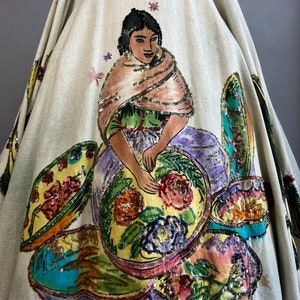 1950s Circle Skirt / 50s Sequin Mexican Circle Skirt w/ Woman, Flowers, & Cacti / Size Medium image 5