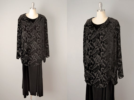 1920s Dress // Black Silk Velvet Burnout Dress //