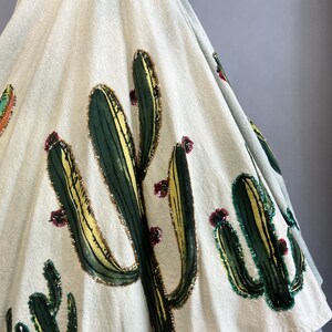 1950s Circle Skirt / 50s Sequin Mexican Circle Skirt w/ Woman, Flowers, & Cacti / Size Medium image 8