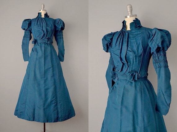 1800s Silk Dress Victorian Teal Silk Two piece Dress Size Extra Extra Small Etsy