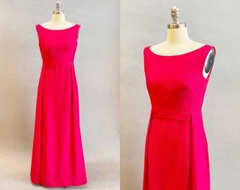 1960s Pink Gown / 1960s Formal Dress / 1960s Linen Gown / Size Small  Medium