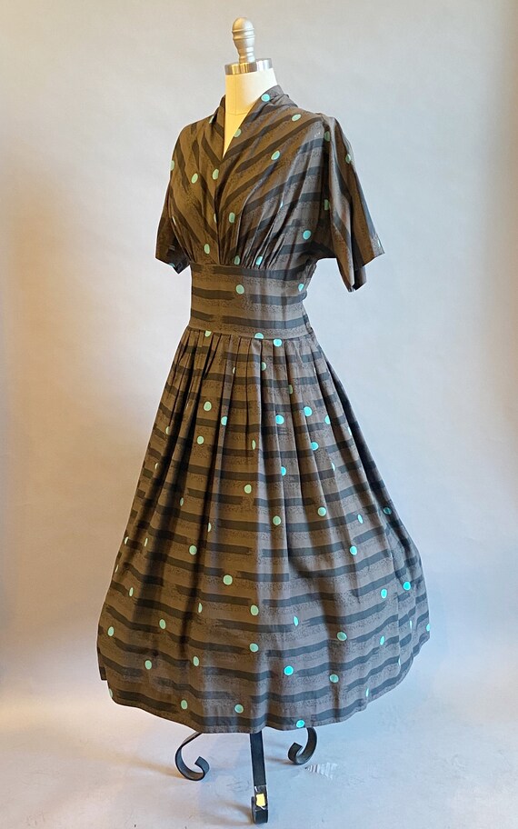 1950s Polka Dot Day Dress / 50s Fit And Flare / 1… - image 5