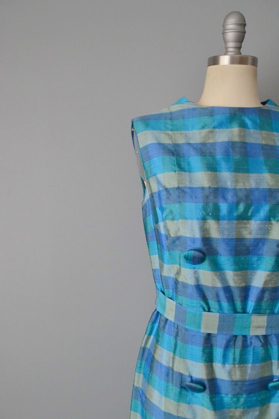 1960s Plaid Thai Silk Dress // Size Medium - image 9