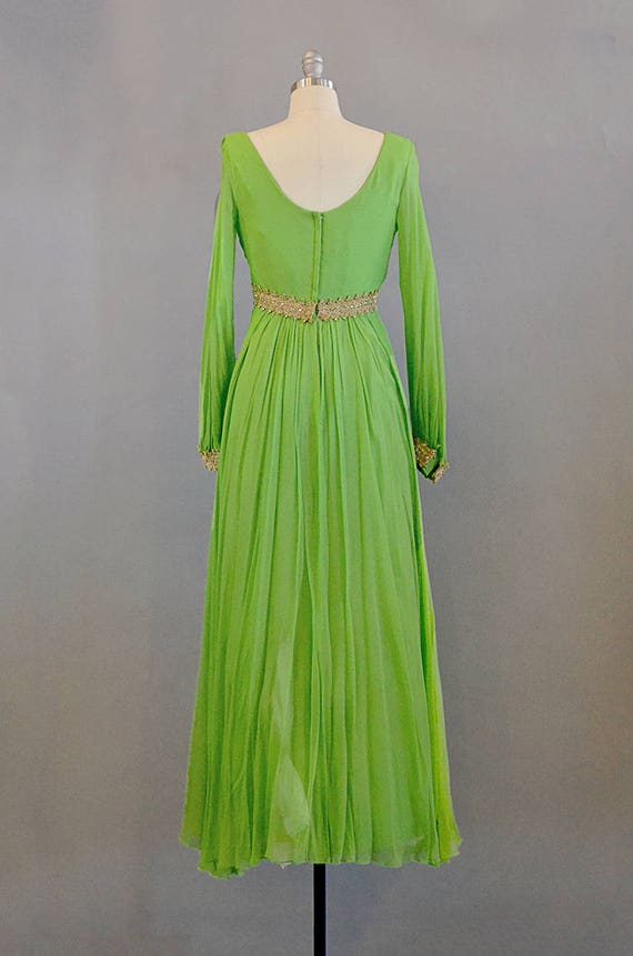 1960s Green Silk Chiffon and Gold Evening Gown //… - image 4