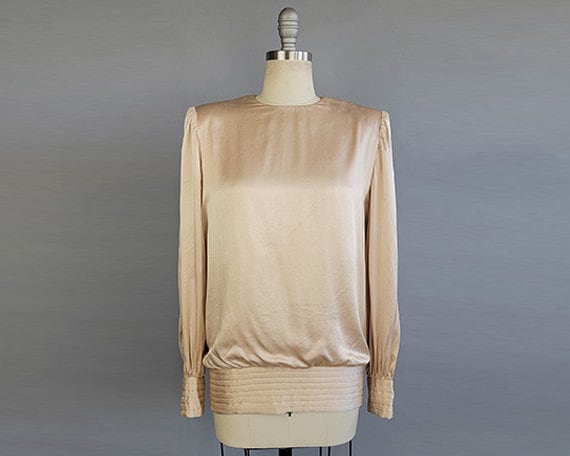 1980s Blouse / 80s Does 20s Drop Waist Silk Satin Blouse  