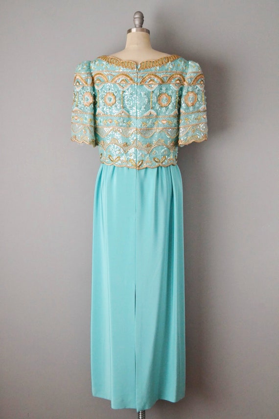 1980s Richilene Gown / Turquoise Dress / Statemen… - image 8