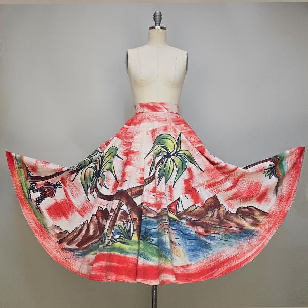 Vintage 1950s Mexican Bullfight Novelty Print Skirt | XS/S
