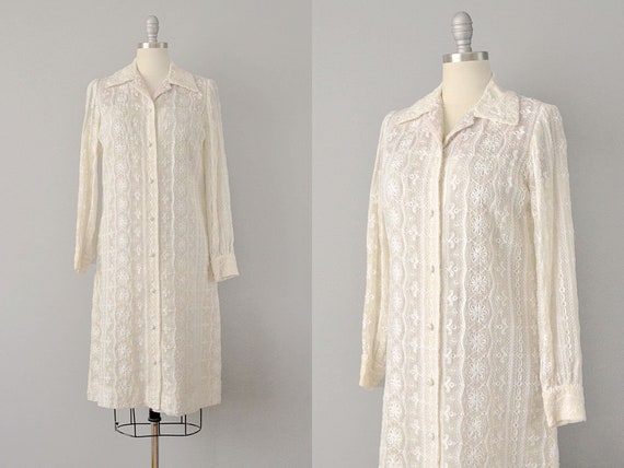 50% SALE: Nat Kaplan Embroidered Ivory Cotton Shi