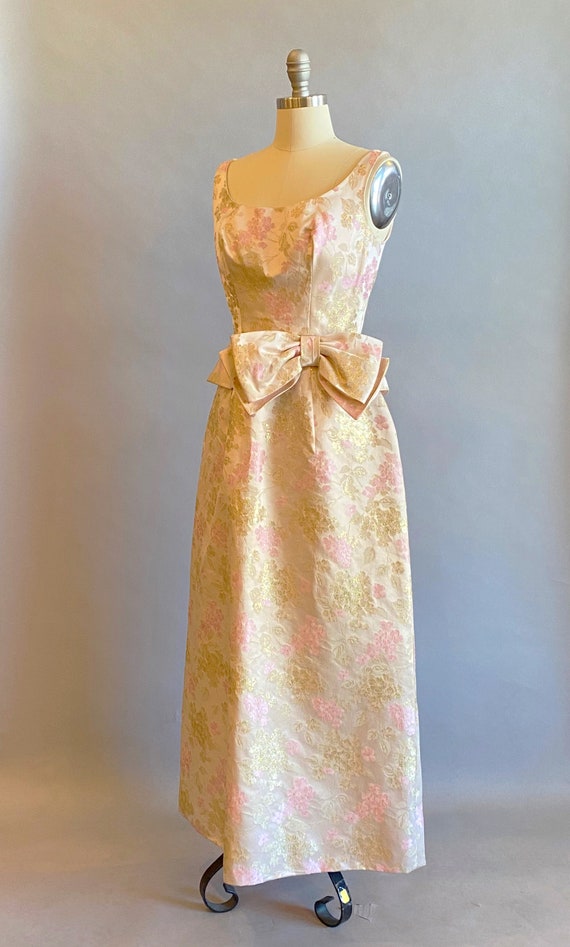 1950s Pink Silk I . Magnin Brocade Gown