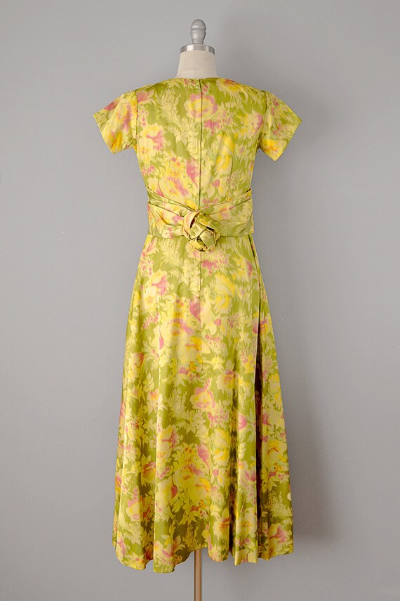 1950s Floral Print Silk Gown / 50s Dress / Yellow… - image 7