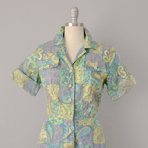 1950s Shirtwaist Dress / 1950s Spring Paisley Dea… - image 5