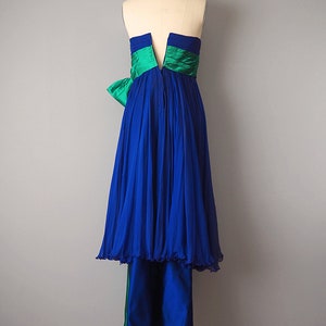 Bergdorf Goodman Designer Couture / 1950s Dress and Cape / 1957 Royal Blue and Emerald Silk Gown and Matching Cape / Size Small image 6