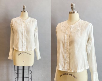 Early 1900s Blouse / Embroidered White Edwardian Blouse / Late Teens Blouse / Size Extra Small