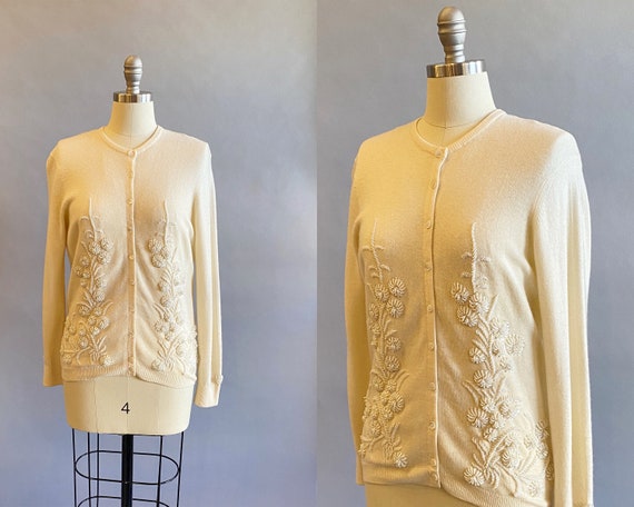 1950s Sequined Cashmere Cardigan / Cashmere Sweat… - image 1