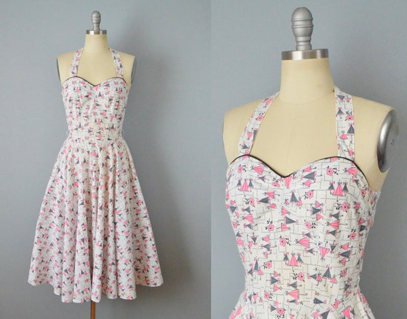1950s Novelty Print Dress / Floral Print Dress / … - image 1
