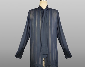 1920s Jacket / 1920s Navy Silk Chiffon Jacket / Twenties Daywear / Roaring Twenties / Great Gatsby Clothes / Size Small Size Medium