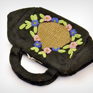 1930s Crochet Purse / 1930s Black Crocheted Silk Hand-Beaded Belgian Handbag image 4