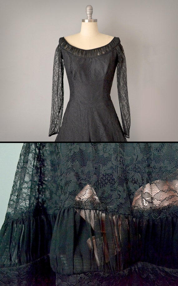 1950s Evening Gown / 1950s Ballgown / Black Lace … - image 5