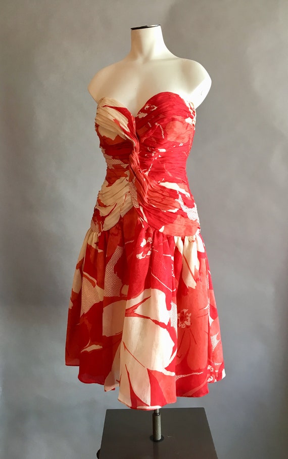 1980s Morton Myles Dress /Strapless Dress / Flora… - image 6