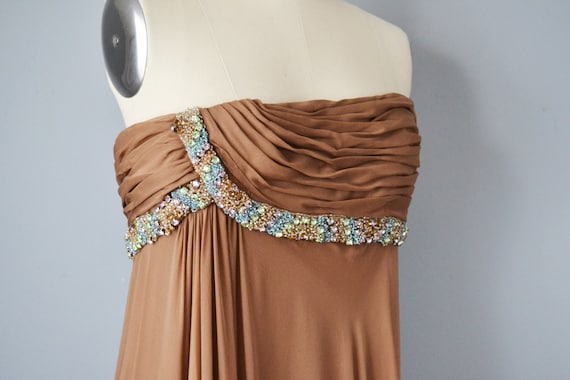 1950s Strapless Dress / Brown Silk Chiffon and Je… - image 2