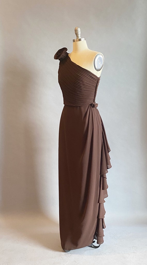 1980s Chiffon Gown / Brown Chiffon Gown / One Sho… - image 3