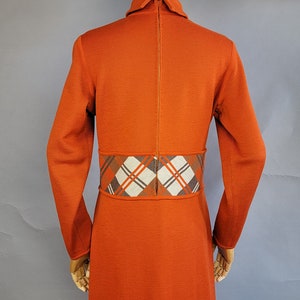 1960s Dress Set / Italian Knit / Burnt Orange Plaid Dress Set /Dress and Long Vest / 1960s Orange Dress / 1960s Plaid Dress / Size Large image 4