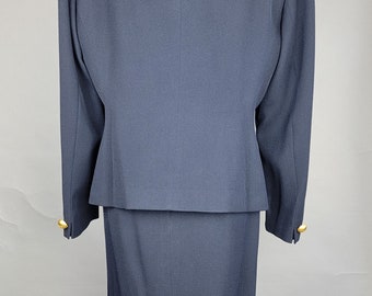 Vintage Christian Dior / 1980s Navy Dior Suit With Gold