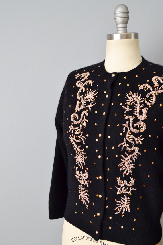 1960s Beaded Sweater / Angora and Wool Sequined a… - image 7