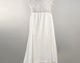 Mono corto de algodón blanco estilo eduardiano con top de ganchillo / Lencería antigua / Talla grande - XL