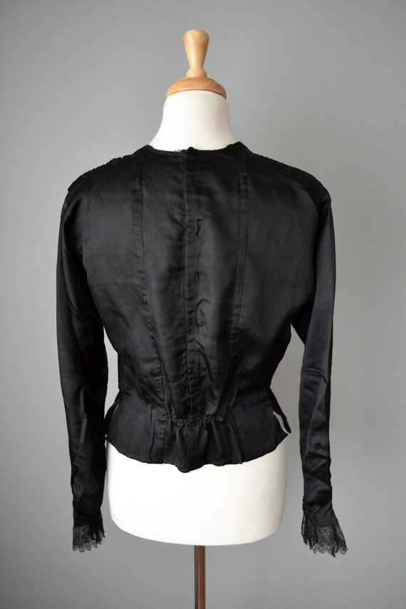 Vintage Edwardian Black Silk Blouse // Medium - image 5